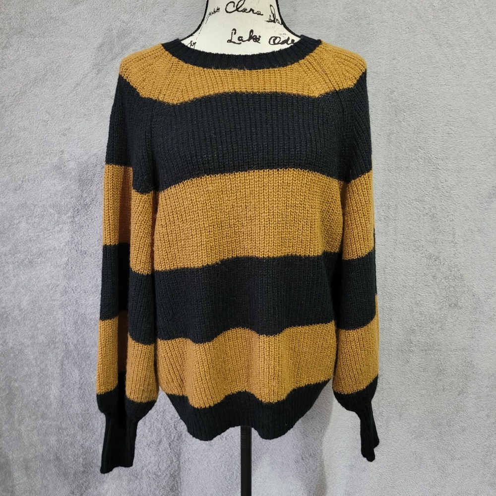 Who What Wear orange & black chunky striped sweater boxy oversized cozy grunge‎ - Picture 2 of 13